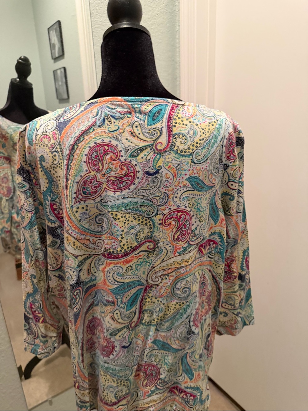 Talbots Cream Paisley Knit Top with Multicolor Accents - Picture 4 of 5